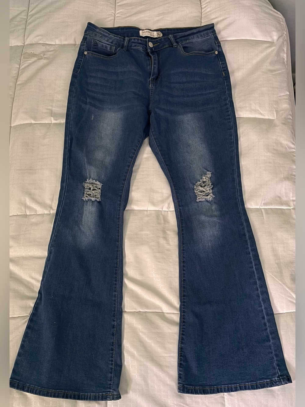 Women's Dark Indigo Distressed Flare Jeans